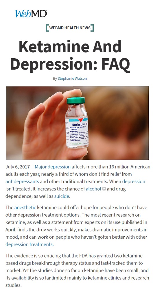 As Seen on WebMD - Ketamine And Depression: FAQ
